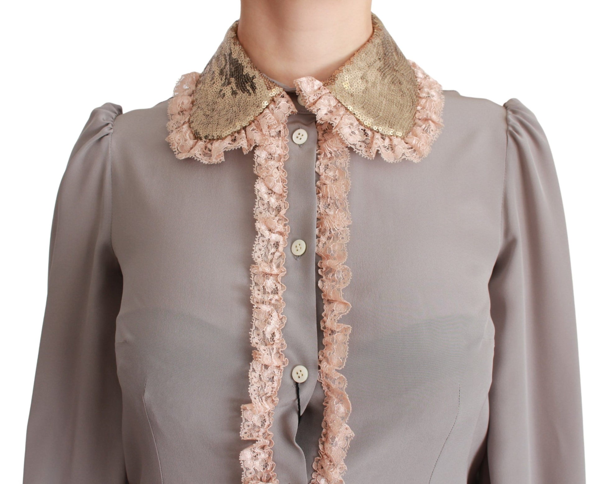 Camisa elegante de mezcla de seda con cuello de lentejuelas de Dolce &amp; Gabbana