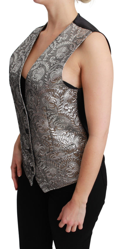 Dolce & Gabbana Elegant Silver Sleeveless Brocade Vest