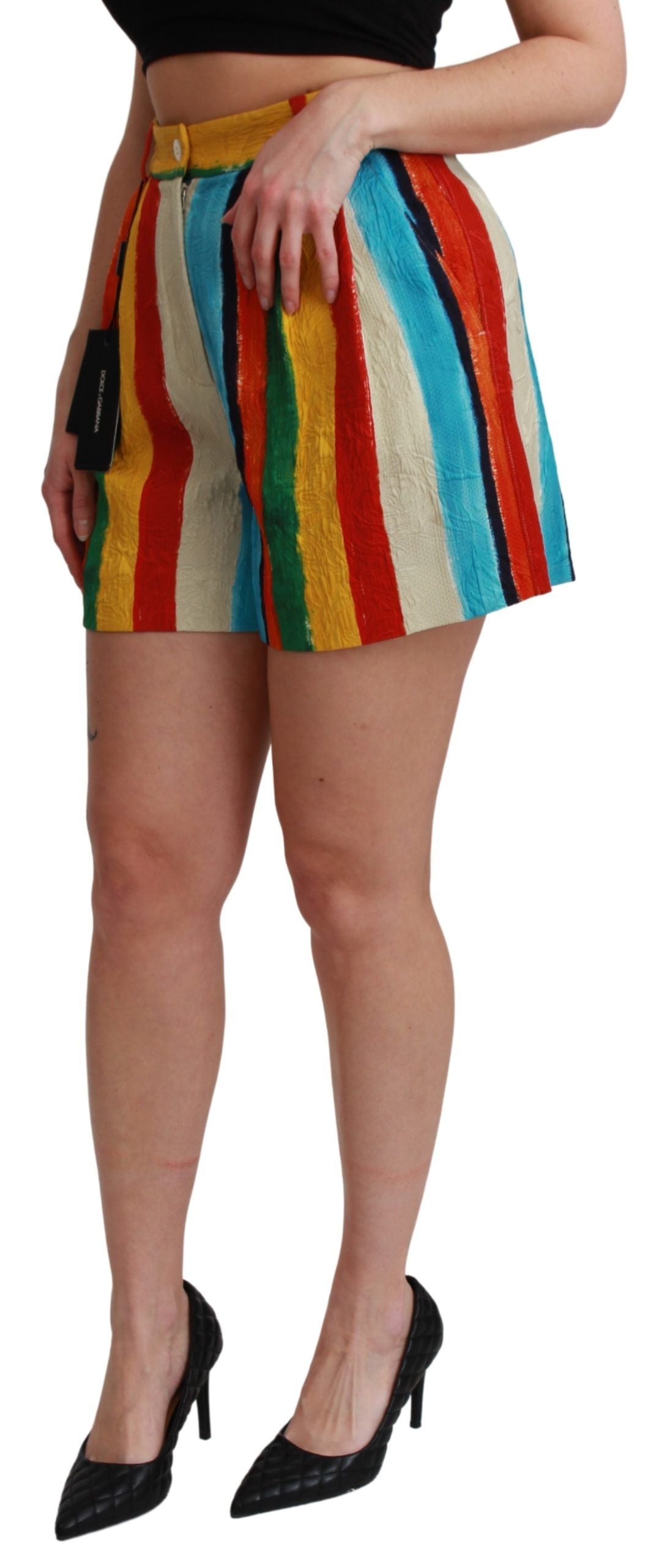 Shorts de cintura alta con rayas multicolor de Dolce &amp; Gabbana