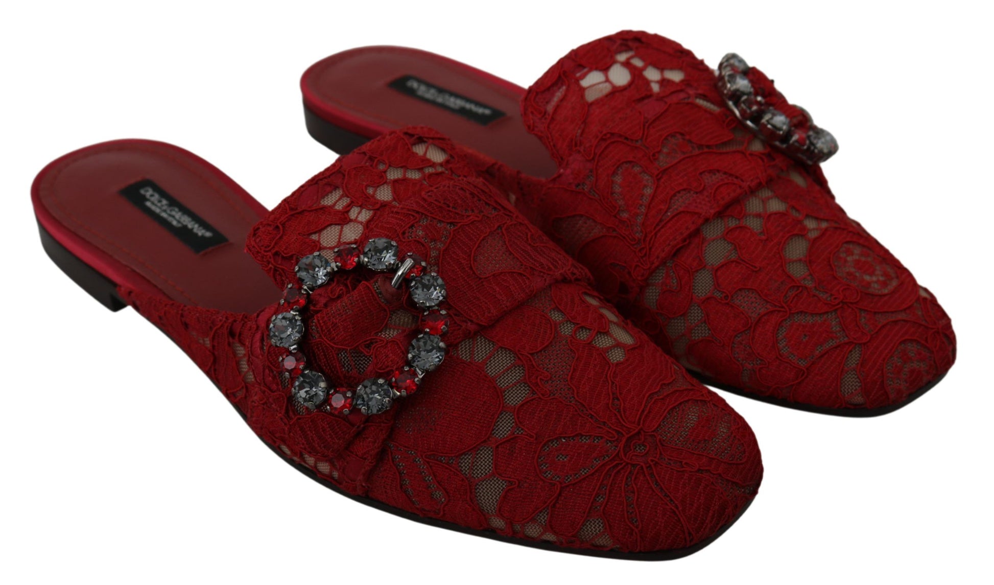 Sandalias planas Dolce &amp; Gabbana Radiant Red con adornos de cristal