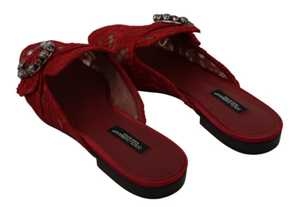 Sandalias planas Dolce &amp; Gabbana Radiant Red con adornos de cristal