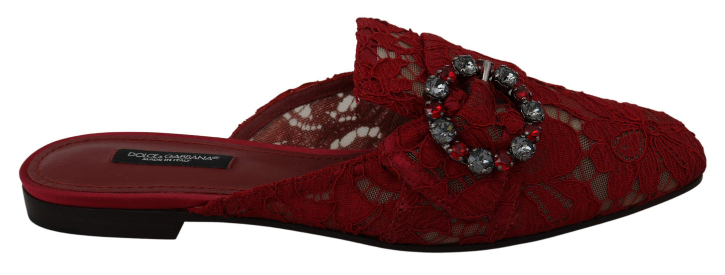 Sandalias planas Dolce &amp; Gabbana Radiant Red con adornos de cristal