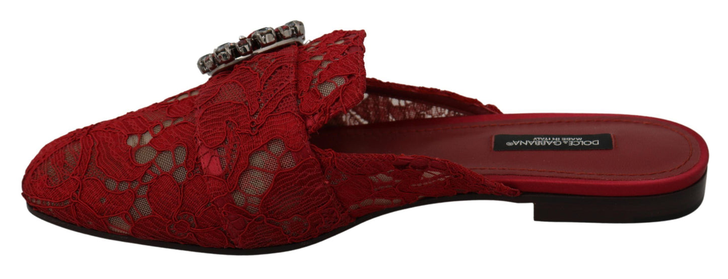 Sandalias planas Dolce &amp; Gabbana Radiant Red con adornos de cristal