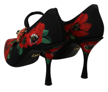 Zapatos Mary Jane con estampado floral y detalle de cristales de Dolce &amp; Gabbana