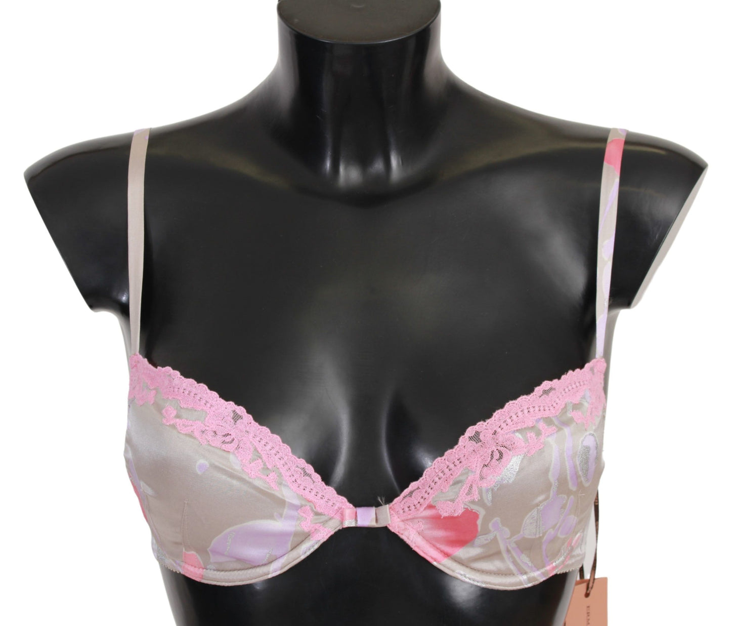 Ermanno Scervino Sujetador push up chic de mezcla de seda y encaje rosa