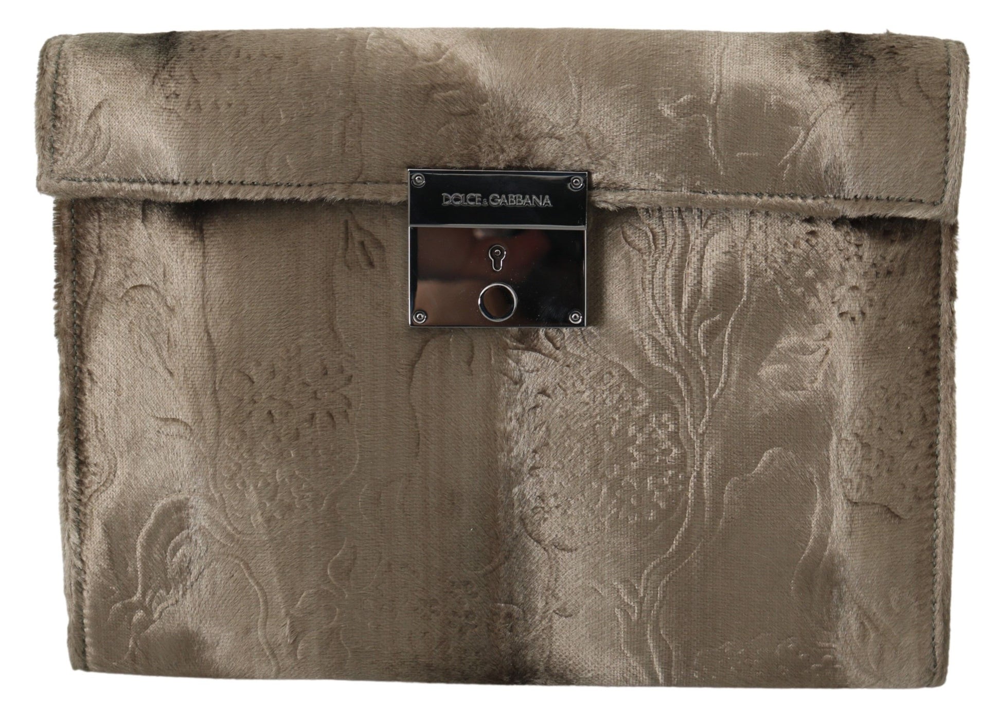 Cartera tipo maletín de piel con estampado de cocodrilo y terciopelo beige de Dolce &amp; Gabbana