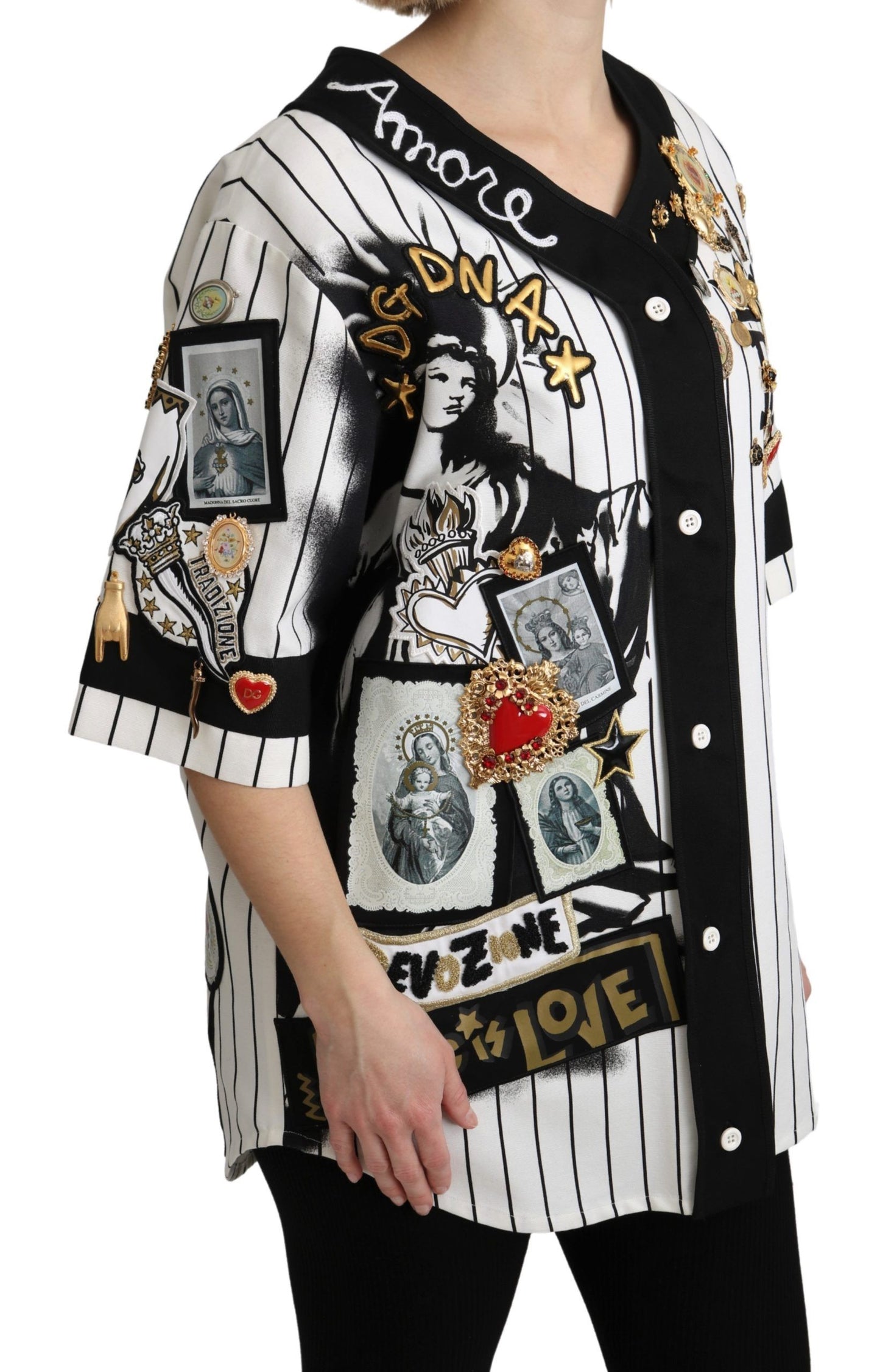 Blusa elegante con escote en V y rayas de Dolce &amp; Gabbana