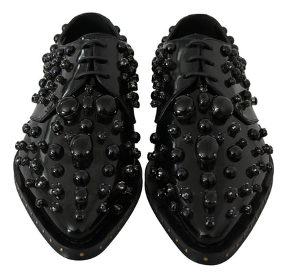 Zapatos de vestir elegantes de piel con cristales negros de Dolce &amp; Gabbana