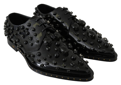 Zapatos de vestir elegantes de piel con cristales negros de Dolce &amp; Gabbana