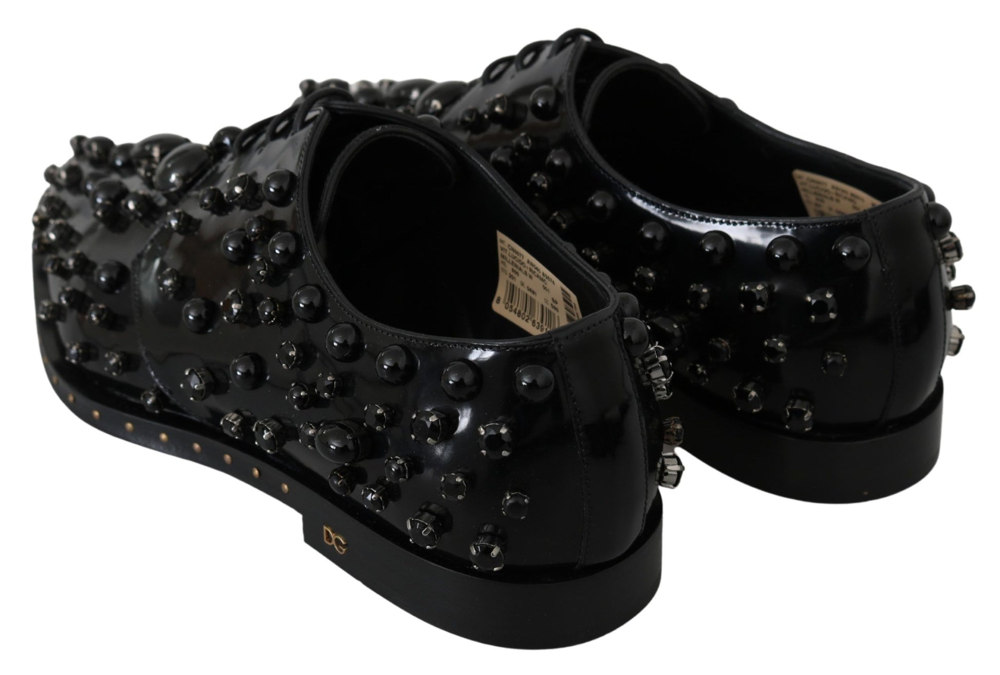 Zapatos de vestir elegantes de piel con cristales negros de Dolce &amp; Gabbana