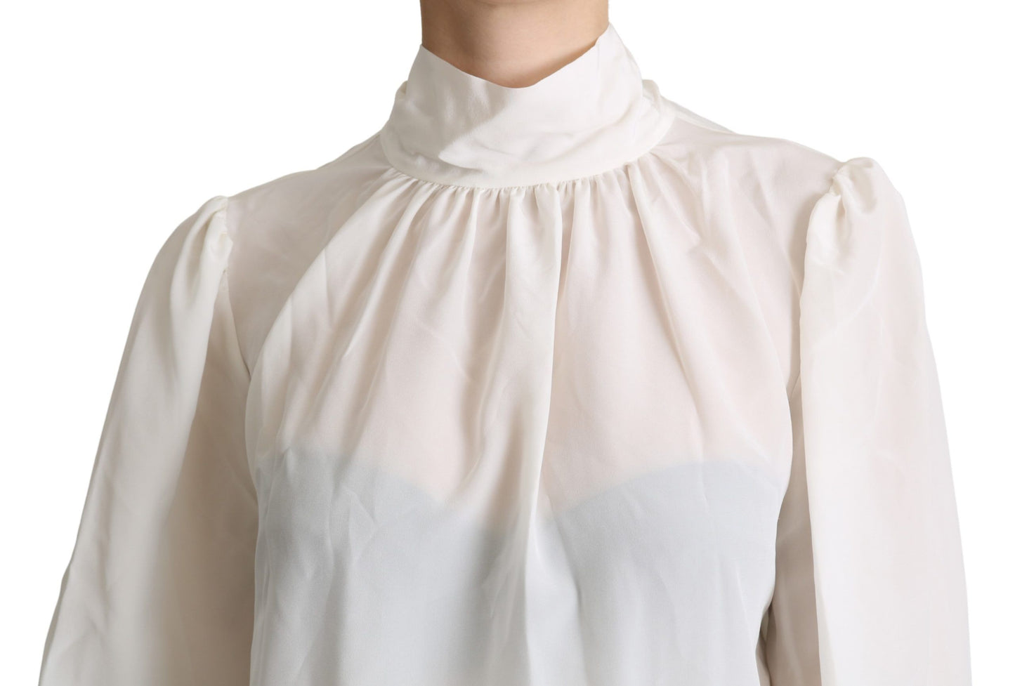 Blusa elegante de seda blanca con lazo en el cuello de Dolce &amp; Gabbana