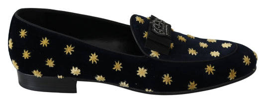 Mocasines elegantes de terciopelo con bordado de corona de Dolce &amp; Gabbana