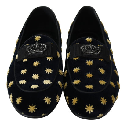 Mocasines elegantes de terciopelo con bordado de corona de Dolce &amp; Gabbana