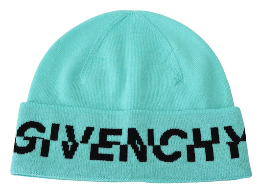 Gorro de lana verde aguamarina con logotipo característico de Givenchy