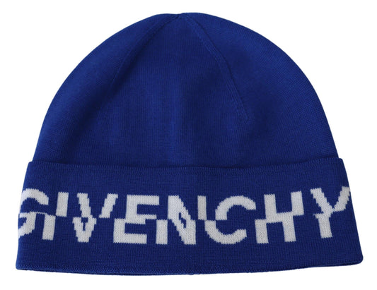 Gorro unisex de lana color cobalto con detalle de logotipo de Givenchy Chic