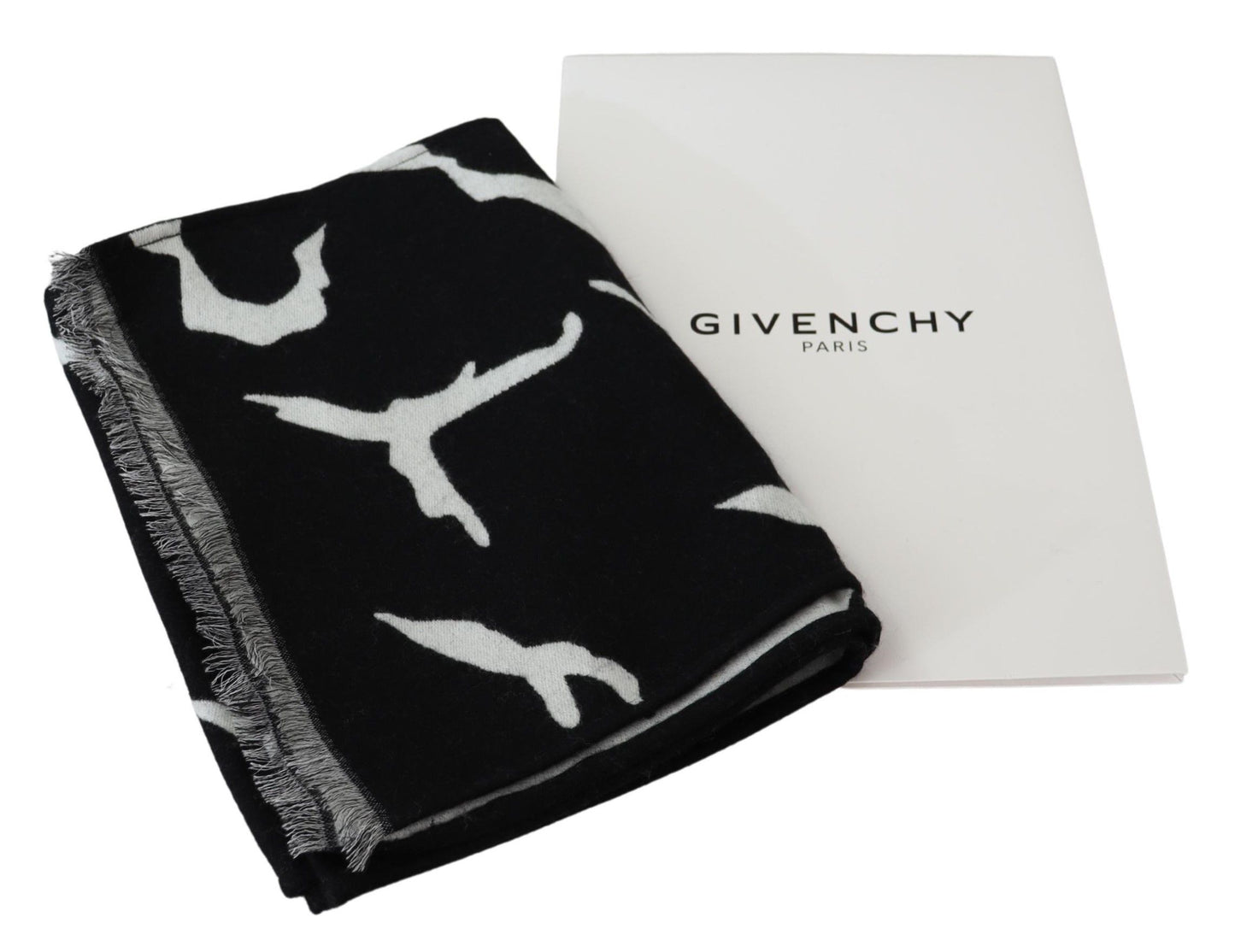 Elegante bufanda unisex de lana y seda en blanco y negro de Givenchy