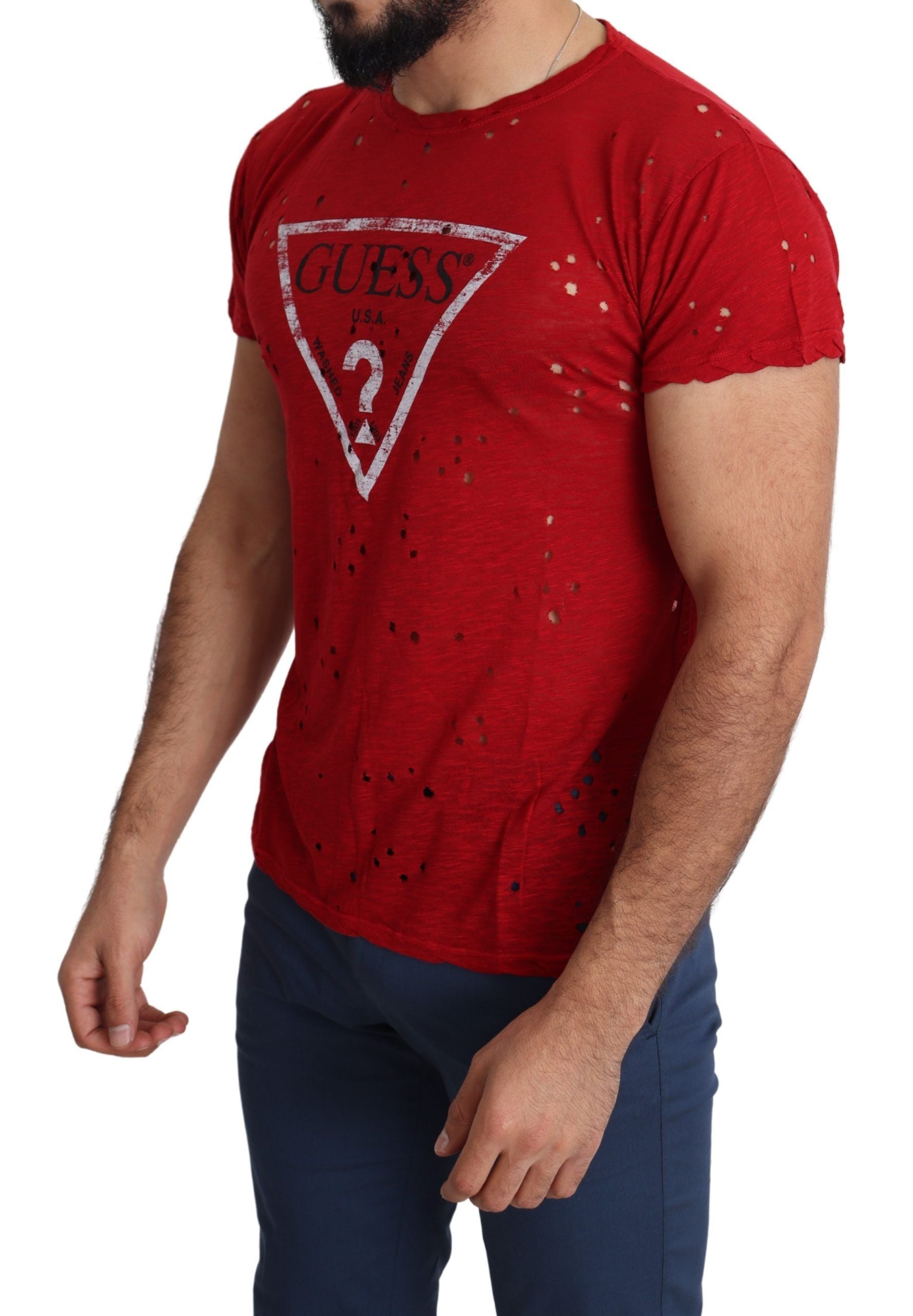 Camiseta elástica de algodón rojo radiante de Guess