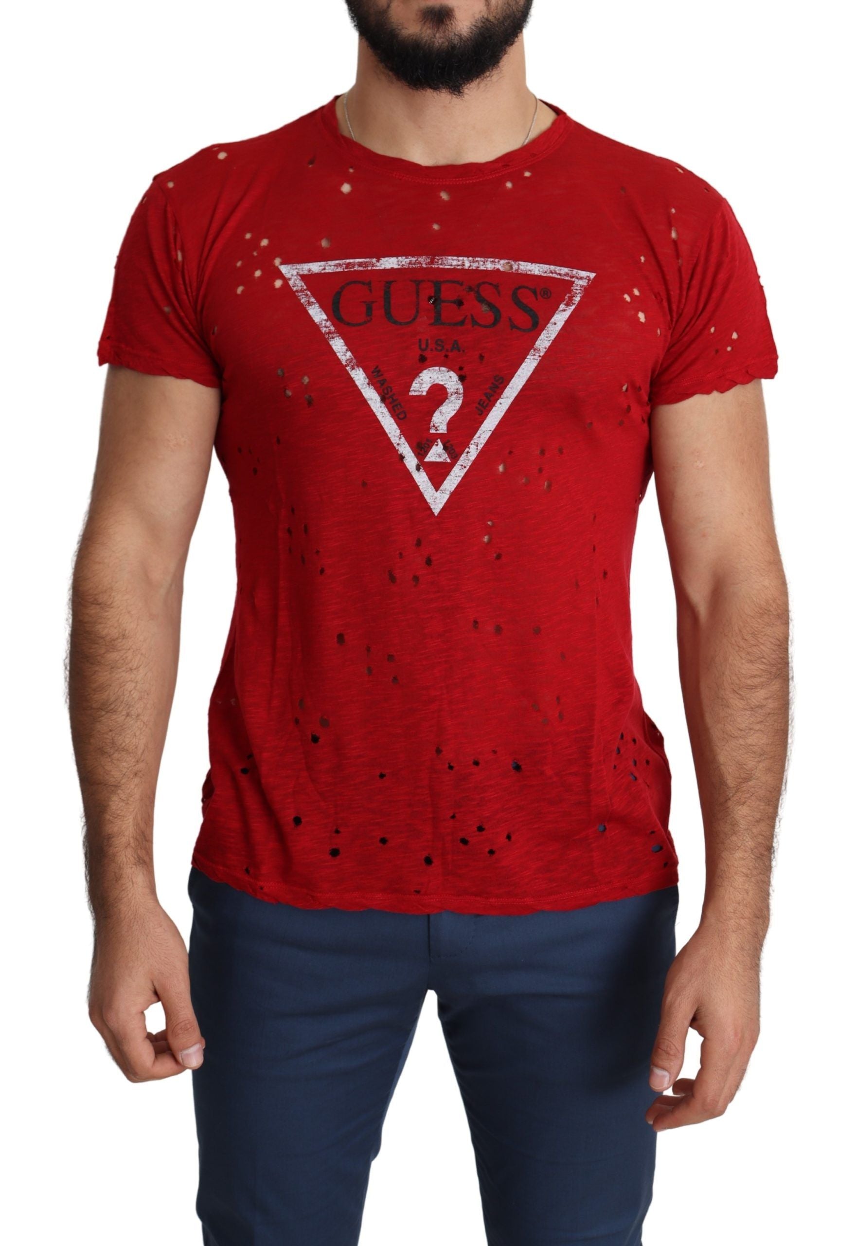 Camiseta elástica de algodón rojo radiante de Guess