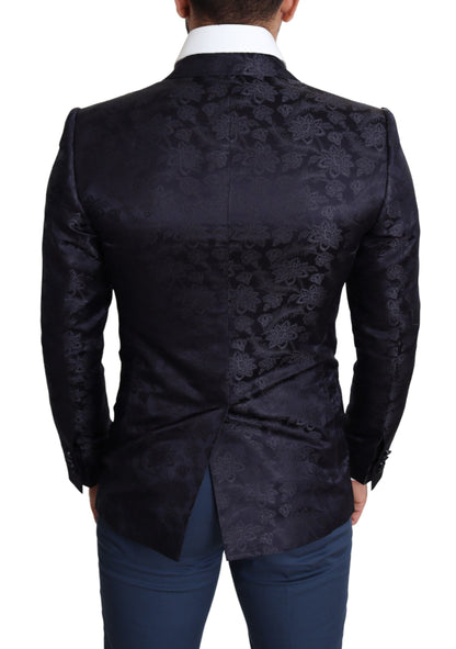 Blazer elegante de mezcla de seda con diseño de martini en azul de Dolce &amp; Gabbana