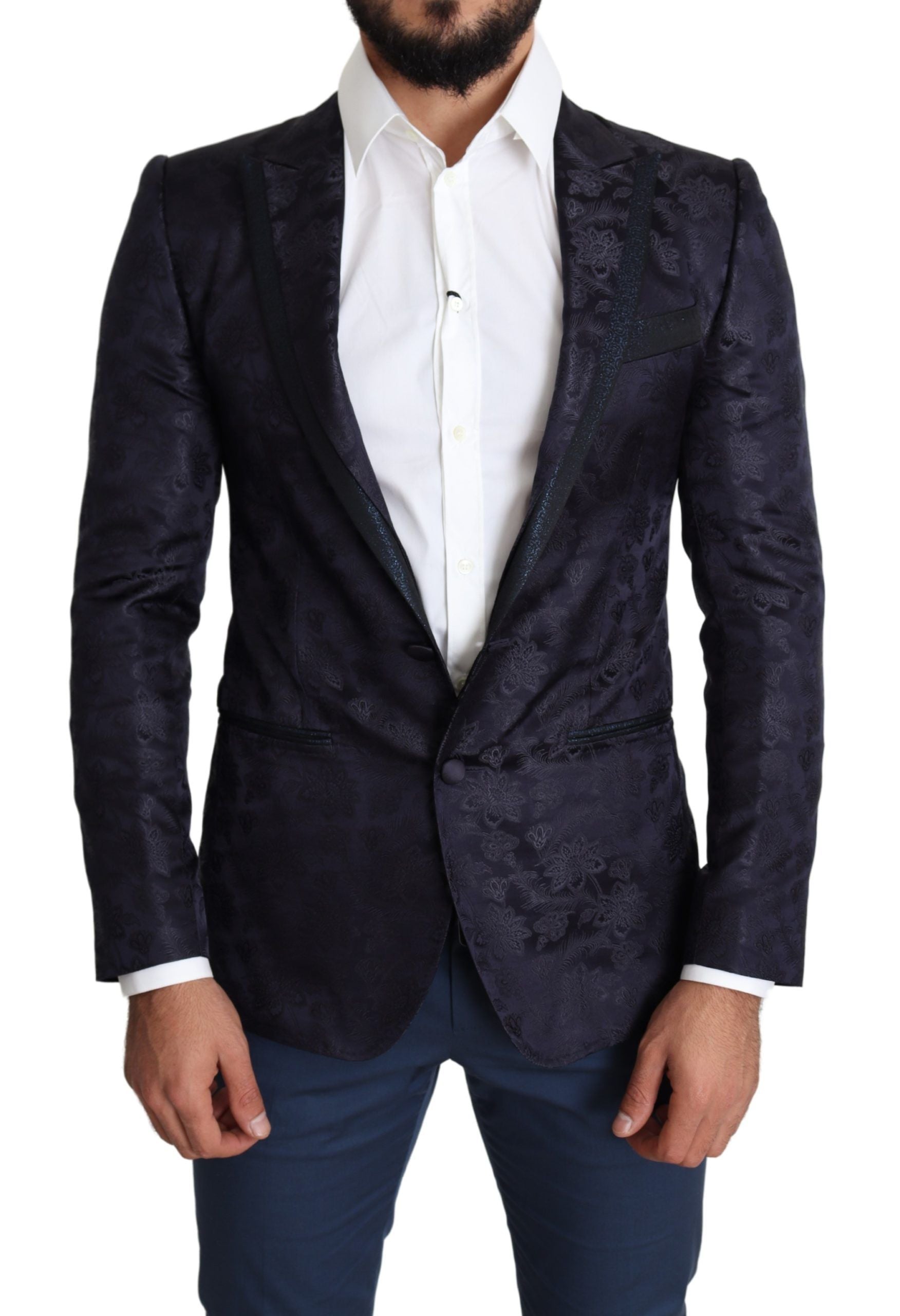 Blazer elegante de mezcla de seda con diseño de martini en azul de Dolce &amp; Gabbana