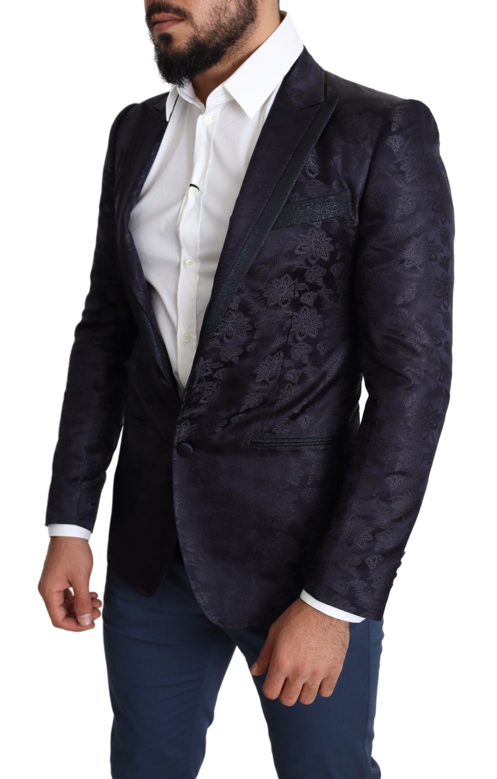 Blazer elegante de mezcla de seda con diseño de martini en azul de Dolce &amp; Gabbana