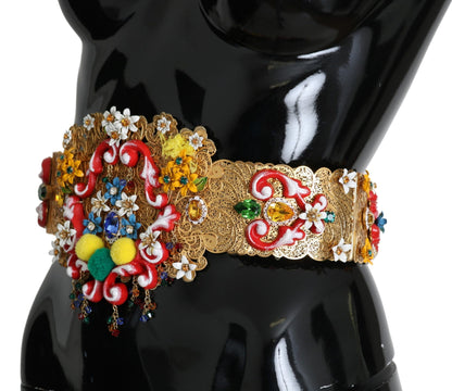 Dolce & Gabbana Golden Floral Crystal Embellished Waist Belt