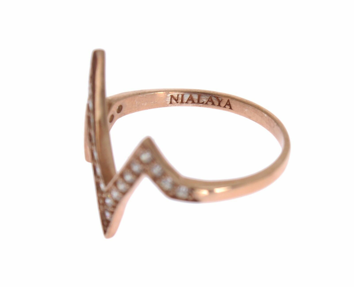 Anillo elegante de plata con incrustaciones de cristal rosa de Nialaya