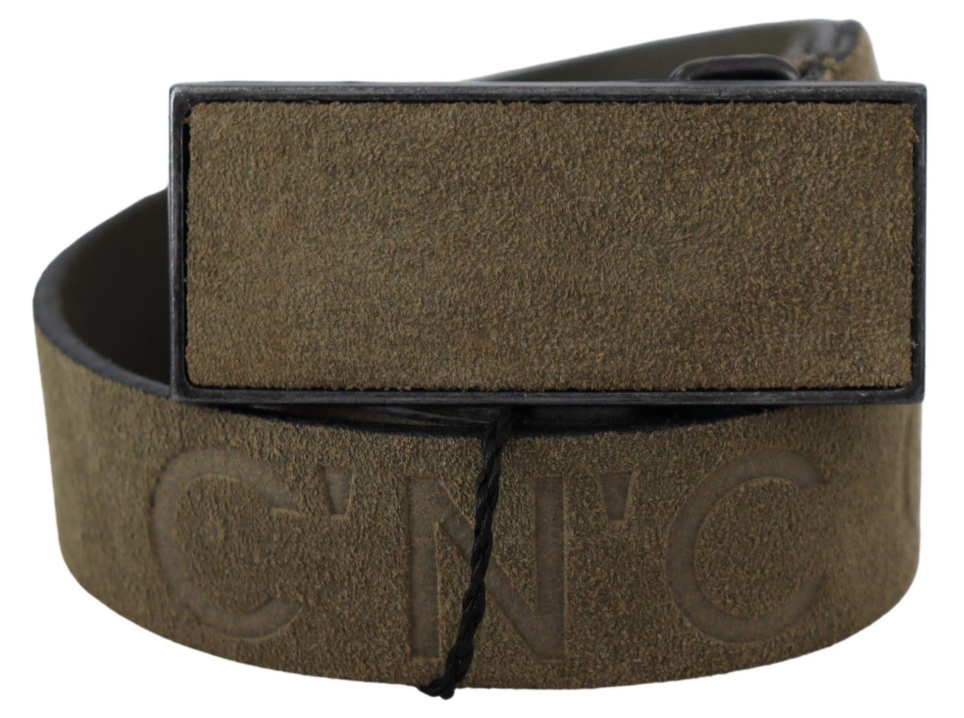 Costume National Chic Army Green Velvet Buckle Leather Belt