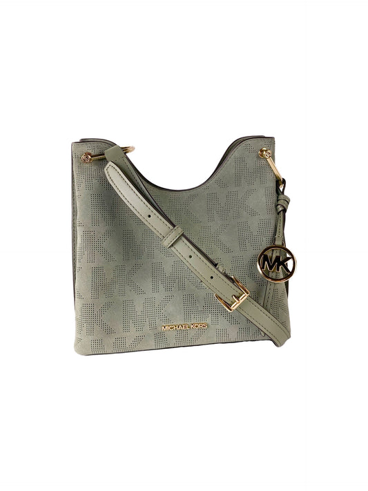 Bolso bandolera holgado de piel de ante perforada Joan de Michael Kors (verde militar)