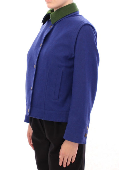 Elegante chaqueta de lana azul con cuello desmontable de Andrea Incontri