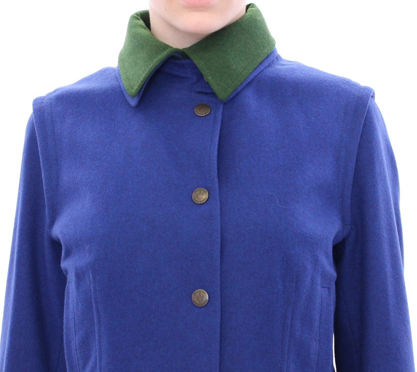 Elegante chaqueta de lana azul con cuello desmontable de Andrea Incontri