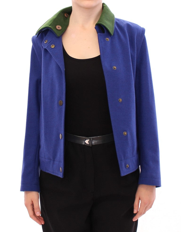 Elegante chaqueta de lana azul con cuello desmontable de Andrea Incontri