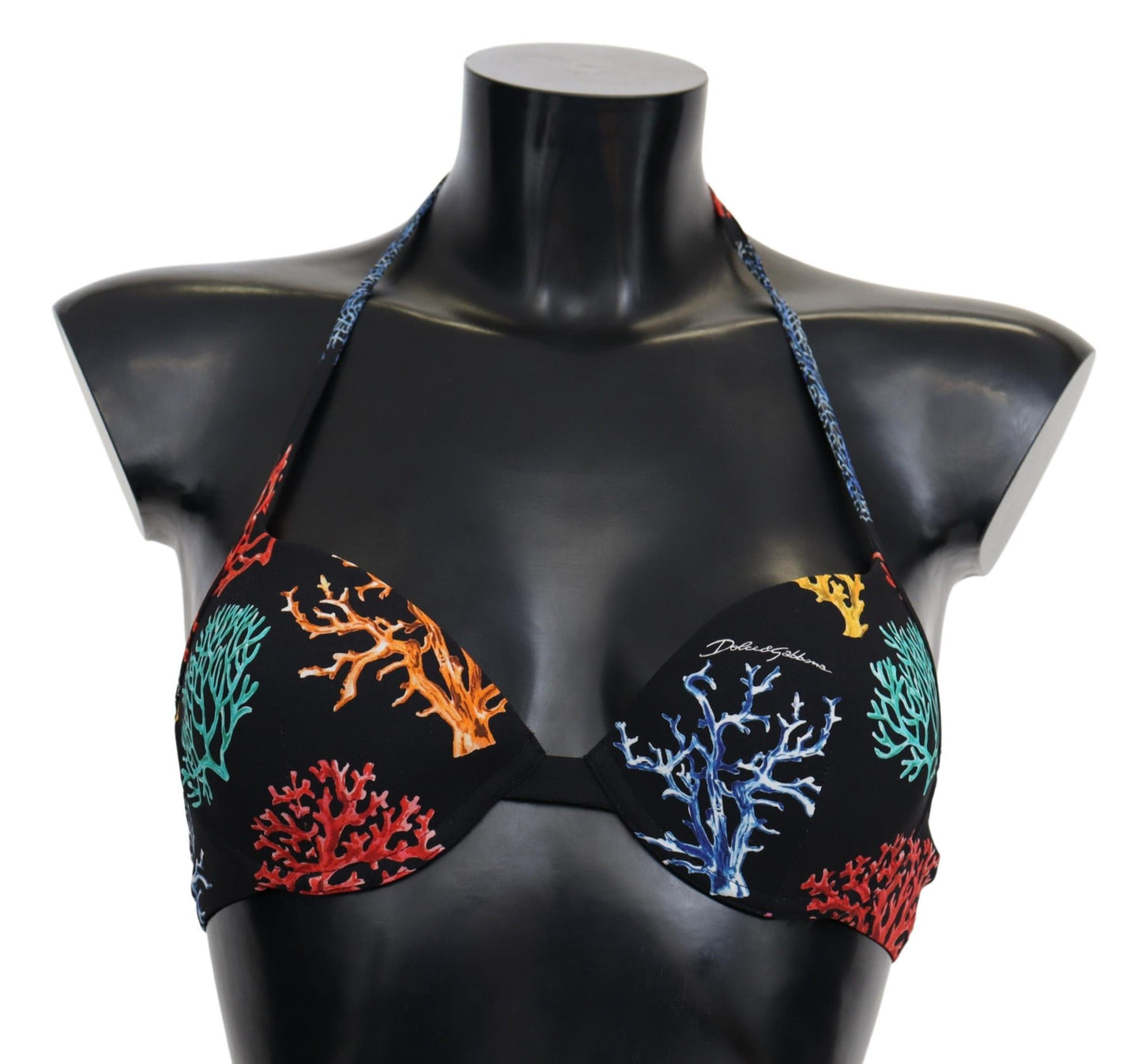 Top de bikini con estampado de coral negro elegante de Dolce &amp; Gabbana