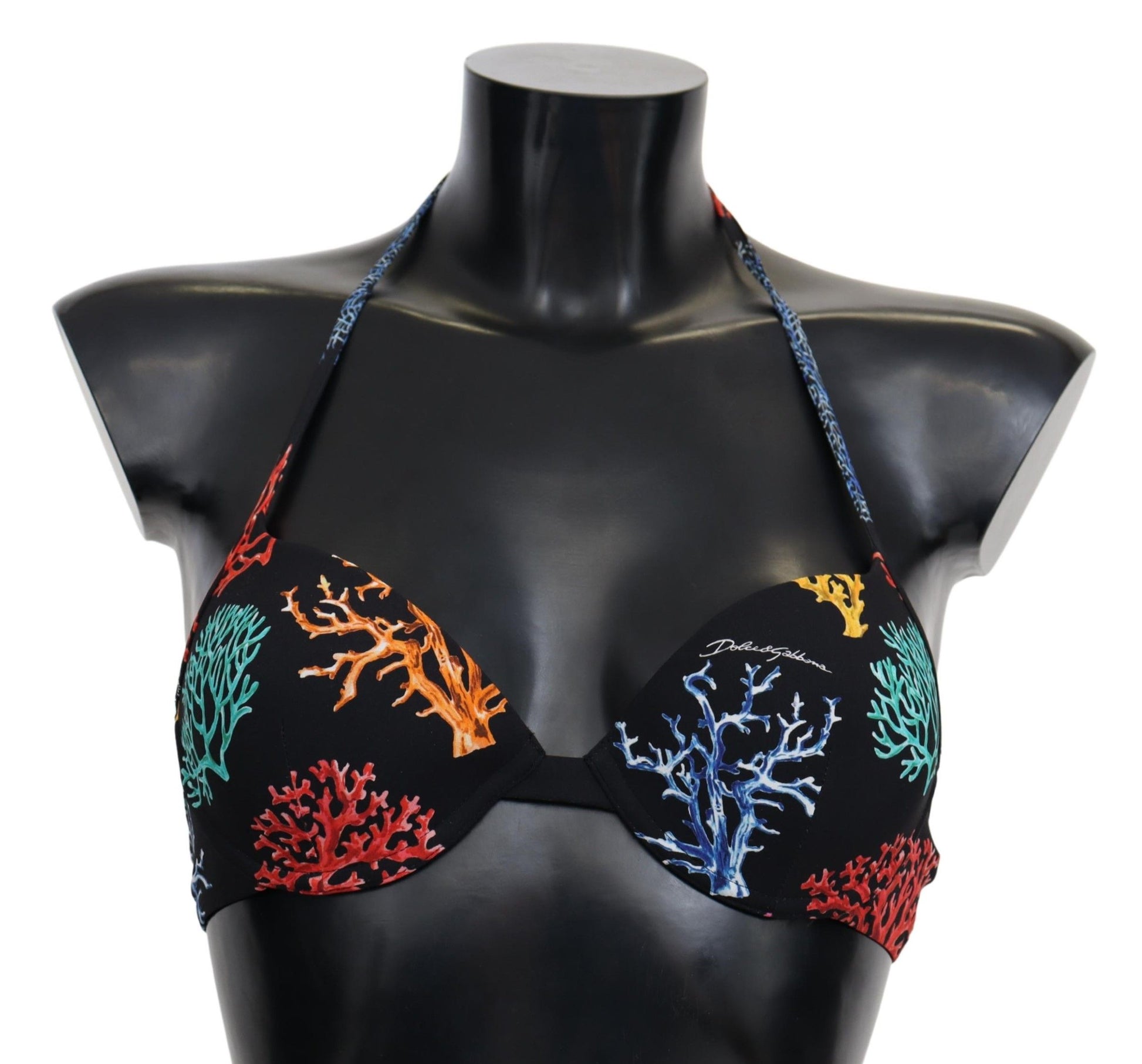 Top de bikini con estampado de coral negro elegante de Dolce &amp; Gabbana