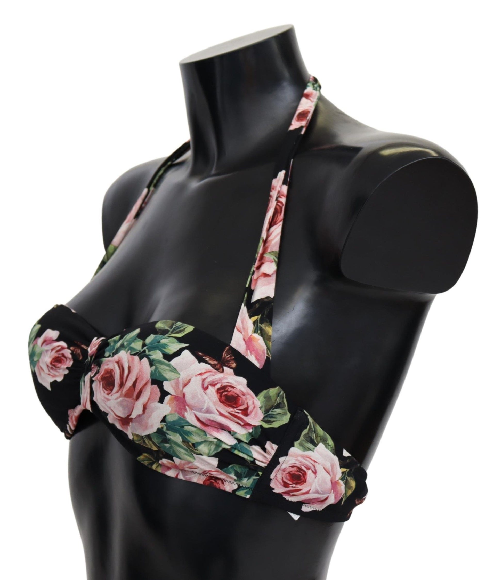 Top de bikini elegante con estampado floral negro de Dolce &amp; Gabbana