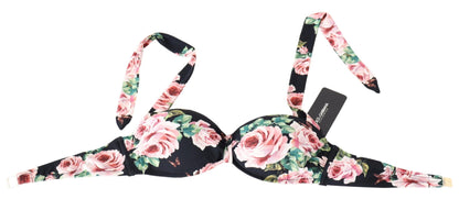 Top de bikini elegante con estampado floral negro de Dolce &amp; Gabbana