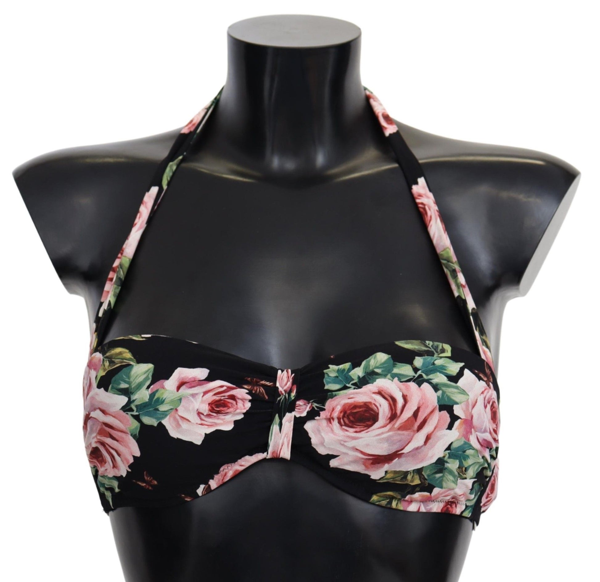 Top de bikini elegante con estampado floral negro de Dolce &amp; Gabbana