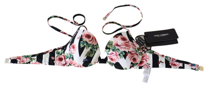 Top de bikini con estampado de rosas elegante de Dolce &amp; Gabbana para días de playa elegantes