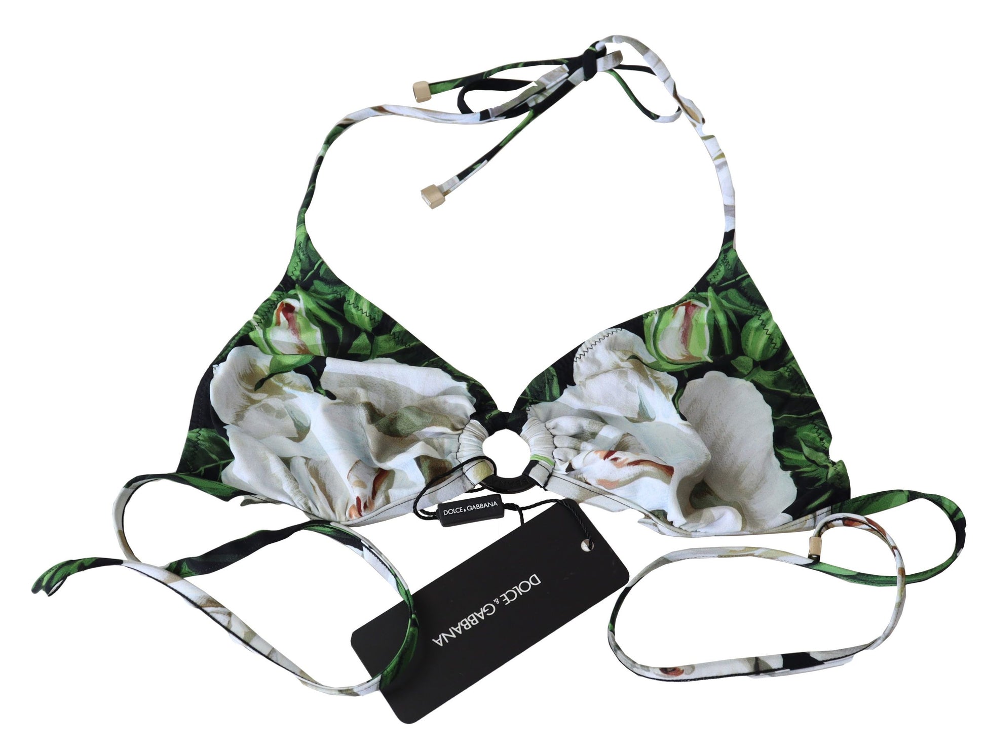 Top de bikini con estampado floral y cierre con logotipo de Dolce &amp; Gabbana