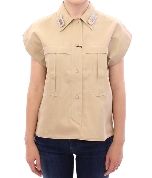 Camiseta sin mangas de algodón beige con broches de Andrea Incontri