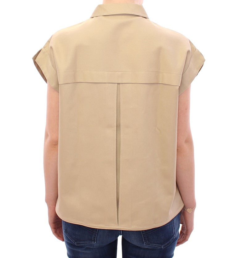 Camiseta sin mangas de algodón beige con broches de Andrea Incontri