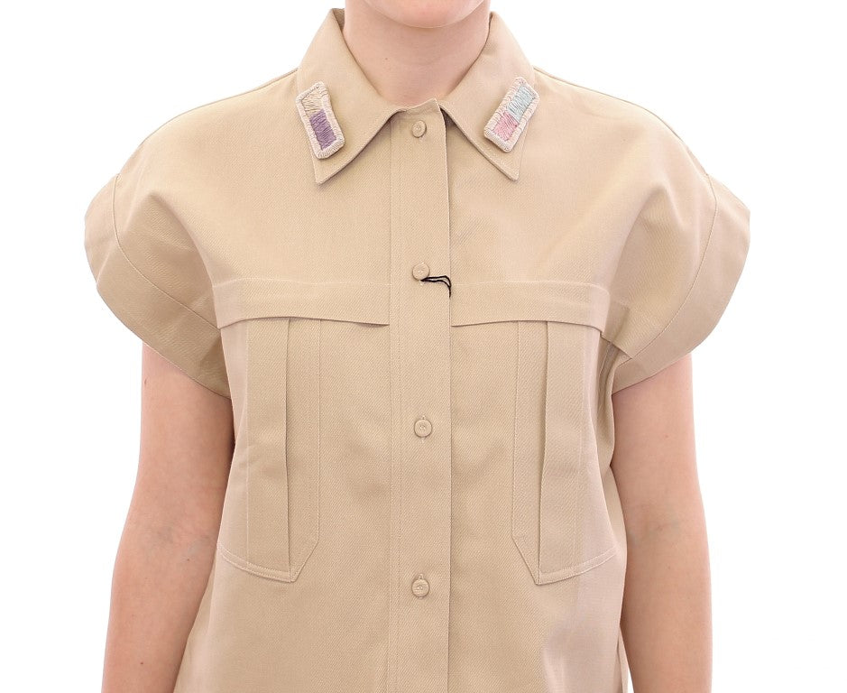 Camiseta sin mangas de algodón beige con broches de Andrea Incontri