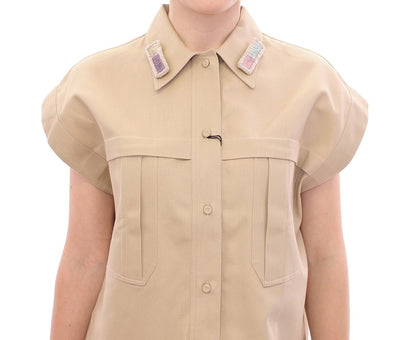 Camiseta sin mangas de algodón beige con broches de Andrea Incontri