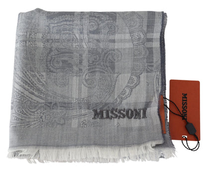 Bufanda unisex de lana gris con logotipo bordado de Missoni Chic