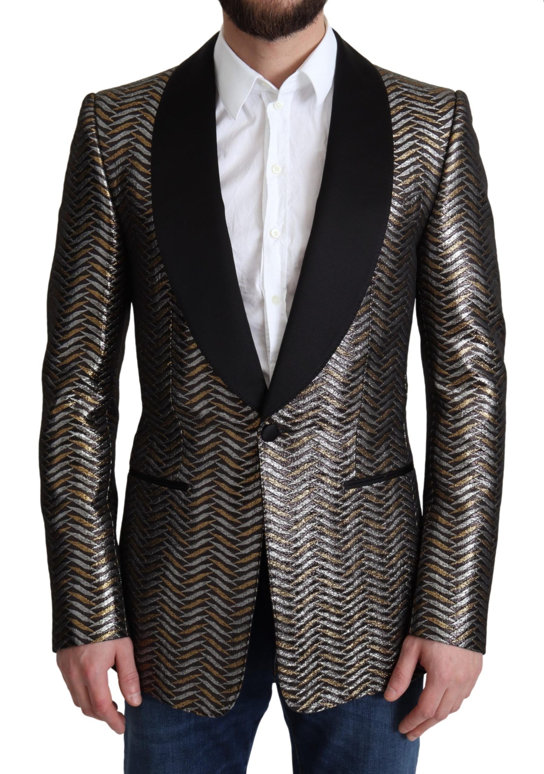 Dolce & Gabbana Elegant Metallic Jacquard Slim Blazer Jacket