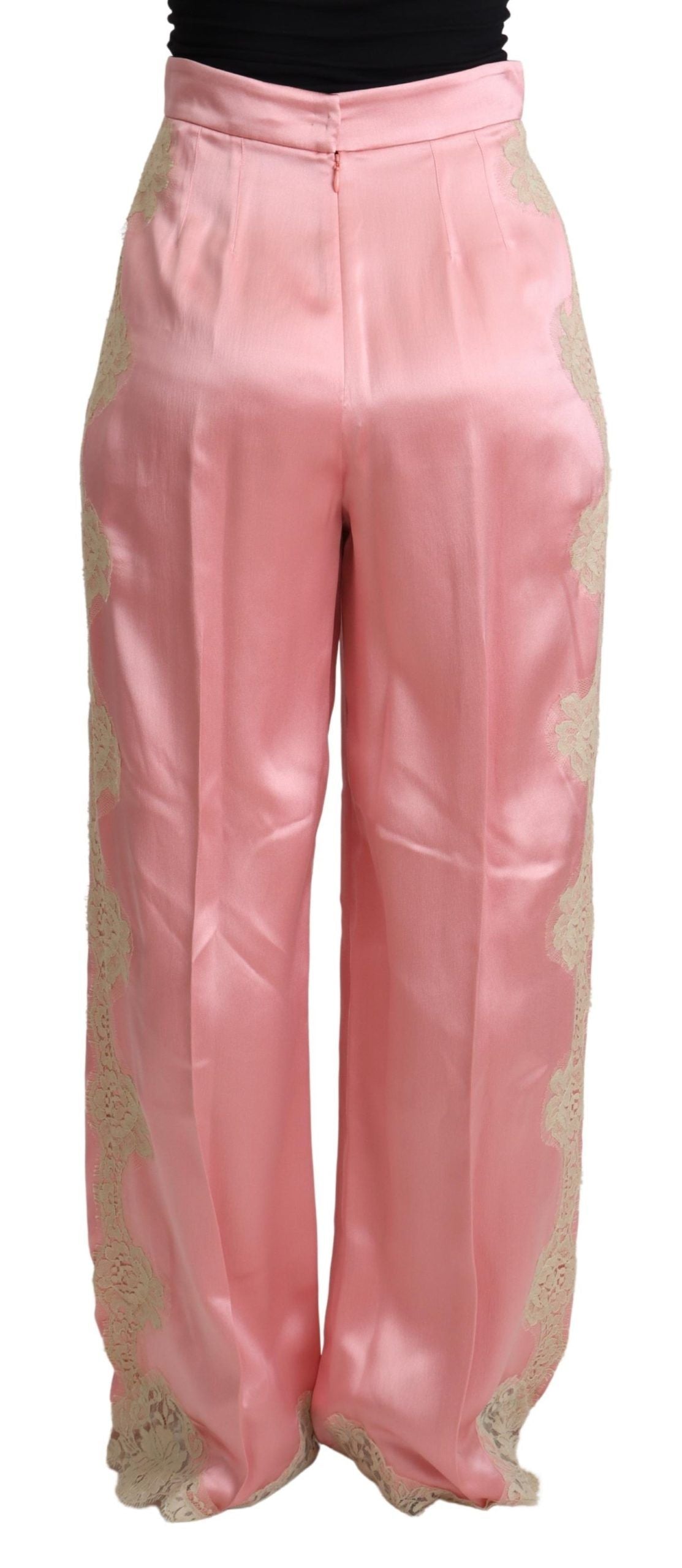 Pantalones anchos de satén en mezcla de seda de Dolce &amp; Gabbana en color rosa