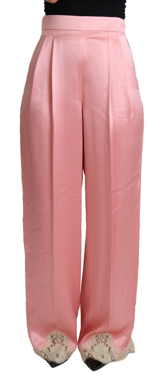 Pantalones anchos de satén en mezcla de seda de Dolce &amp; Gabbana en color rosa