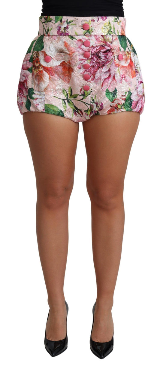Pantalones cortos de cintura alta con estampado floral en color rosa chic de Dolce & Gabbana