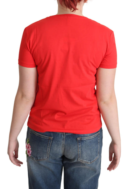 Camiseta de algodón roja elegante con estampado exclusivo de Moschino