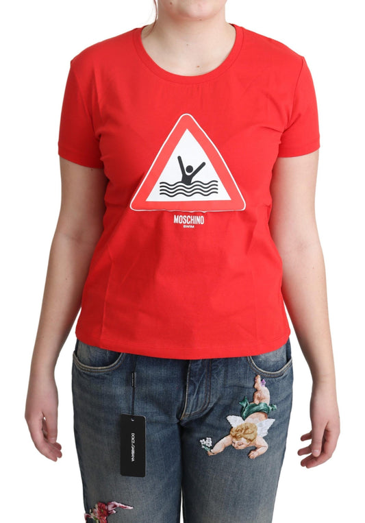 Camiseta de algodón con gráfico rojo elegante de Moschino